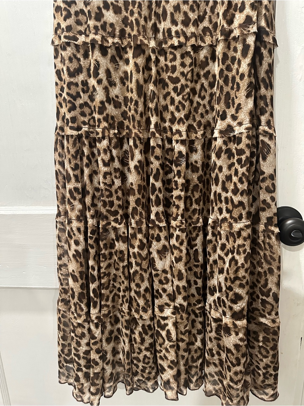 Animal Leopard Print Felda Long Tiered Maxi Elegant Sleeveless Dress - Tan Brown - Picture 6 of 7